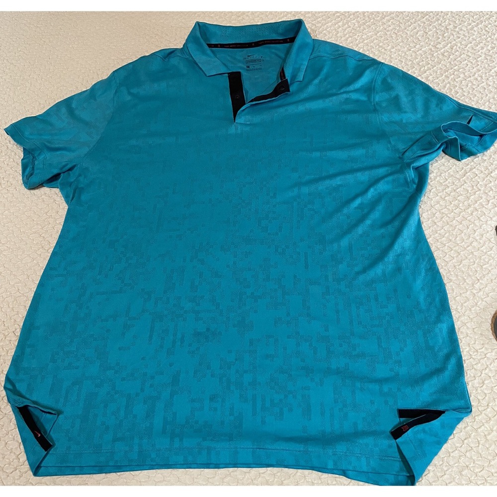 Nike Tiger Woods Collection Dri Fit Teal Golf Polo Shirt Mens XL Perforated-EUC‎
